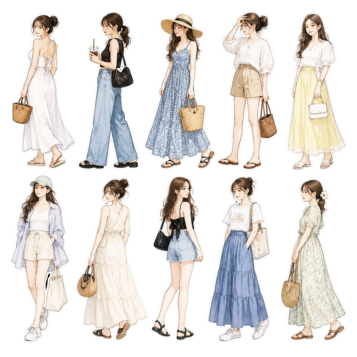 AI woman sheet illustration style sticker(AI女性 シートイラスト画像ステッカー）