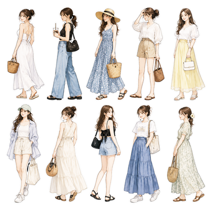 AI woman sheet illustration style sticker(AI女性 シートイラスト画像ステッカー）